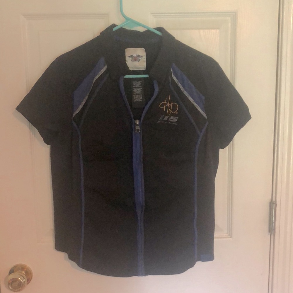 Harley Davidson black women’s zip up shirt.  115 year anniversary edition.